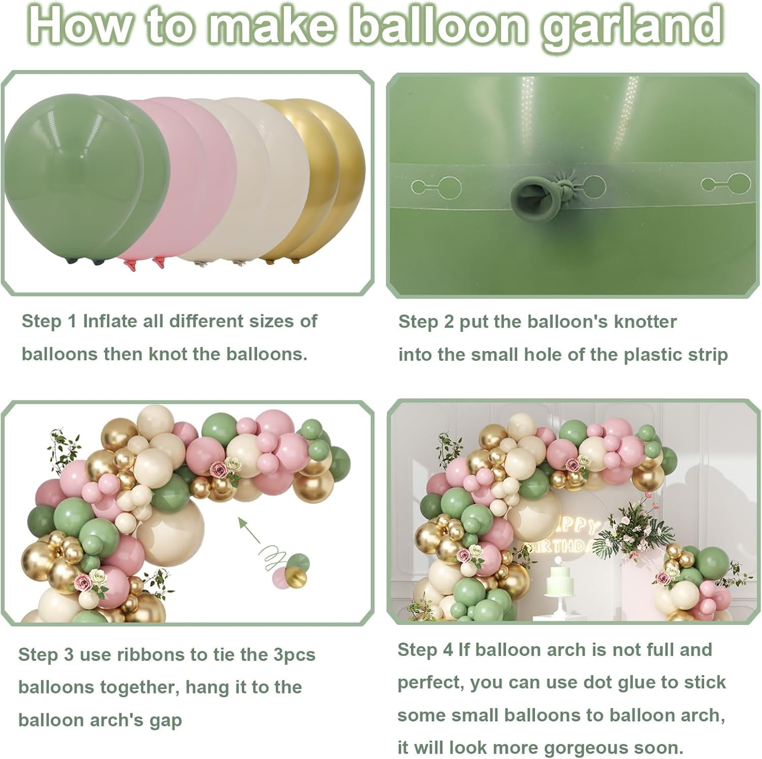 Sage Green Pink Balloon Garland Arch Kit 143pcs White Sand Chrome Gold and Pastel Balloons Garland for Girls Baby in Bloom Baby Shower Mothers Day Jungle Safari  Birthday Party Decorations