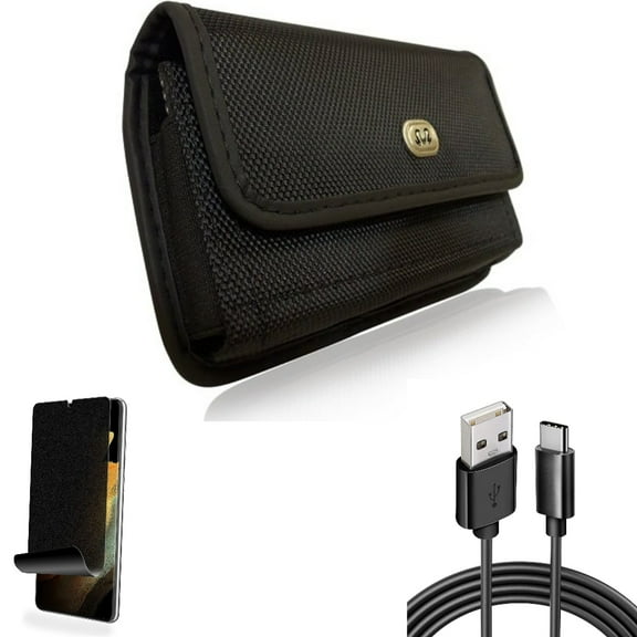 Privacy Screen Protector & 6ft USB Cable & Case Belt Clip for Samsung Galaxy S22 Plus (S22 ) - Combo TPU Film (Fingerprint Works) Anti-Peep & Type-C Charger Cord Power & Rugged Holster
