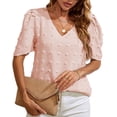 thumbnail image 1 of Top de jacquard con mangas abullonadas y escote en V, camiseta informal de corte holgado - Rosa XL Summer Chic, 1 of 8