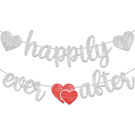 Silver Happily Ever After Banner - 10 Feet | Glitter Happily Ever After Sign for Bridal Shower Decorations | Wedding Shower Decorations | Wedding Decorations for Home Party, Engagement Party