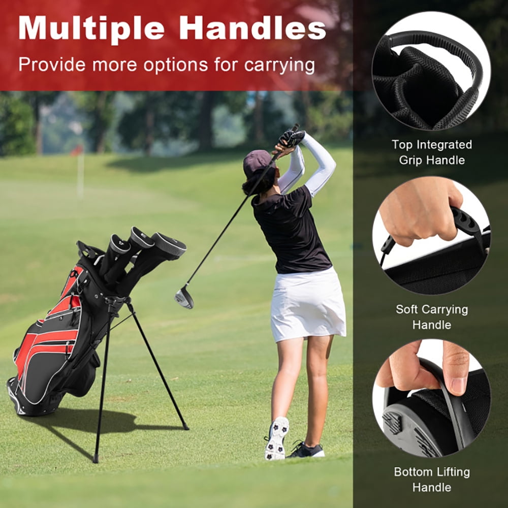 Canddidliike Golf Stand Cart Bag with 6-Way Divider Carry Pockets-Red, Lightweight Golf Stand Bag for Men & Women,Multiple Pockets, Lightweight & Durable