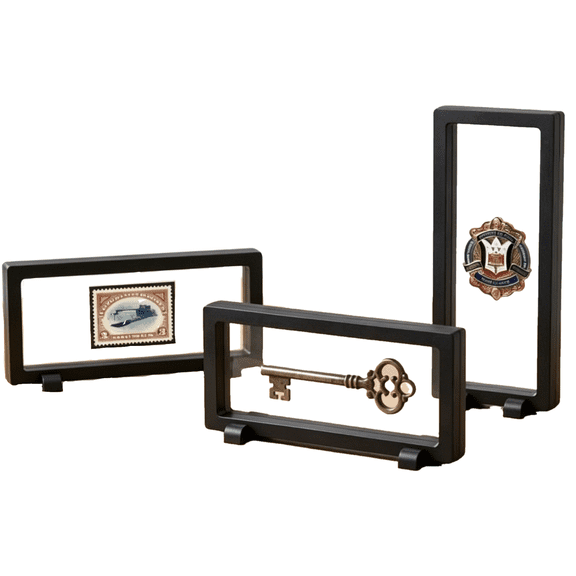 3 Pcs 3D Floating Display Case, Black Display Stand Holder 9"×3.54"×0.75"(L×W×H Suspension Frame for AA Medallion, Antique Challenge Coins, Chip, Jewelry, Pin
