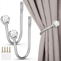TSV 2pcs Crystal Curtain Holdbacks, Heavy Duty Metal Drapery Tieback Hooks, Silver
