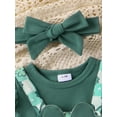 thumbnail image 6 of Newborn Baby Girl St Patricks Day Outfit Romper Tops Four Leaf Clover Suspender Skirt Overall Dress Headband 3Pcs Clothes Set, 6 of 9