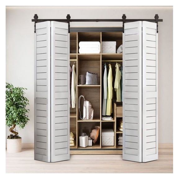 72" Bi-Folding Sliding Barn Door Kit for 4 Doors,Smoothly&Quietly,Black Track J Shape -[Doors not Included]