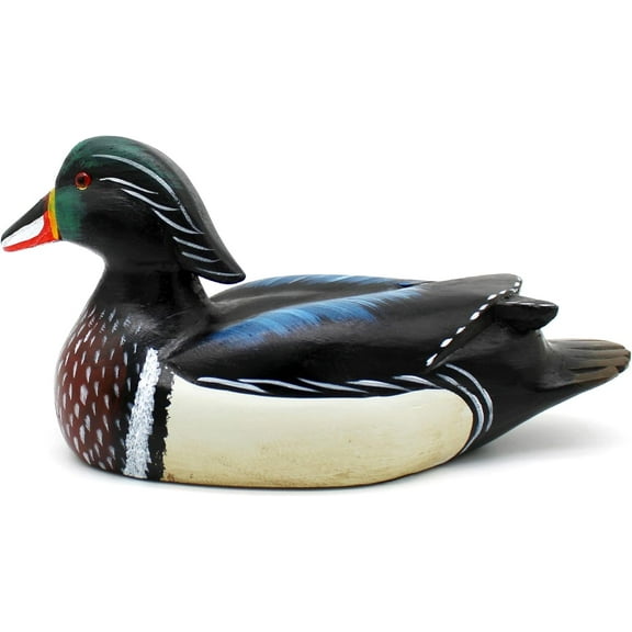 CVHOMEDECO. Primitives Hand Engraving and Painted Wood Wild Duck Farmhouse Figurine Mallard Decorative Accent, 10-1/2 Inch
