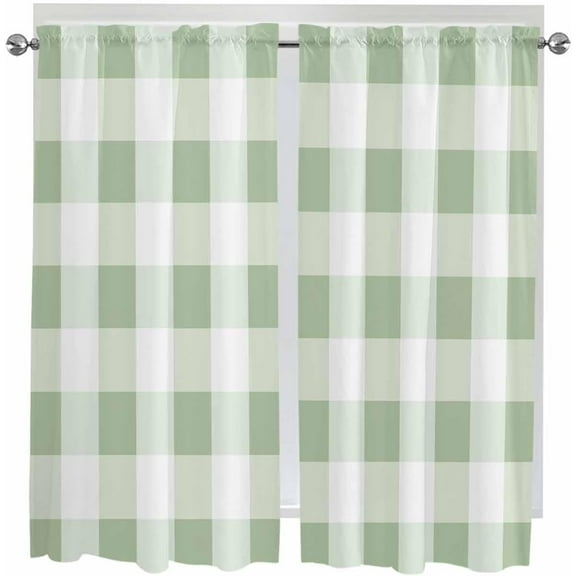 Sage Green White Buffalo Check Bedroom Curtains 63 Inches length, Farmhouse Plaid Window Treatment Curtain Drapes, Modern Geometric Rod Pocket Curtain Panels for Living Room Kitchen, 42"x63", 2 Panels