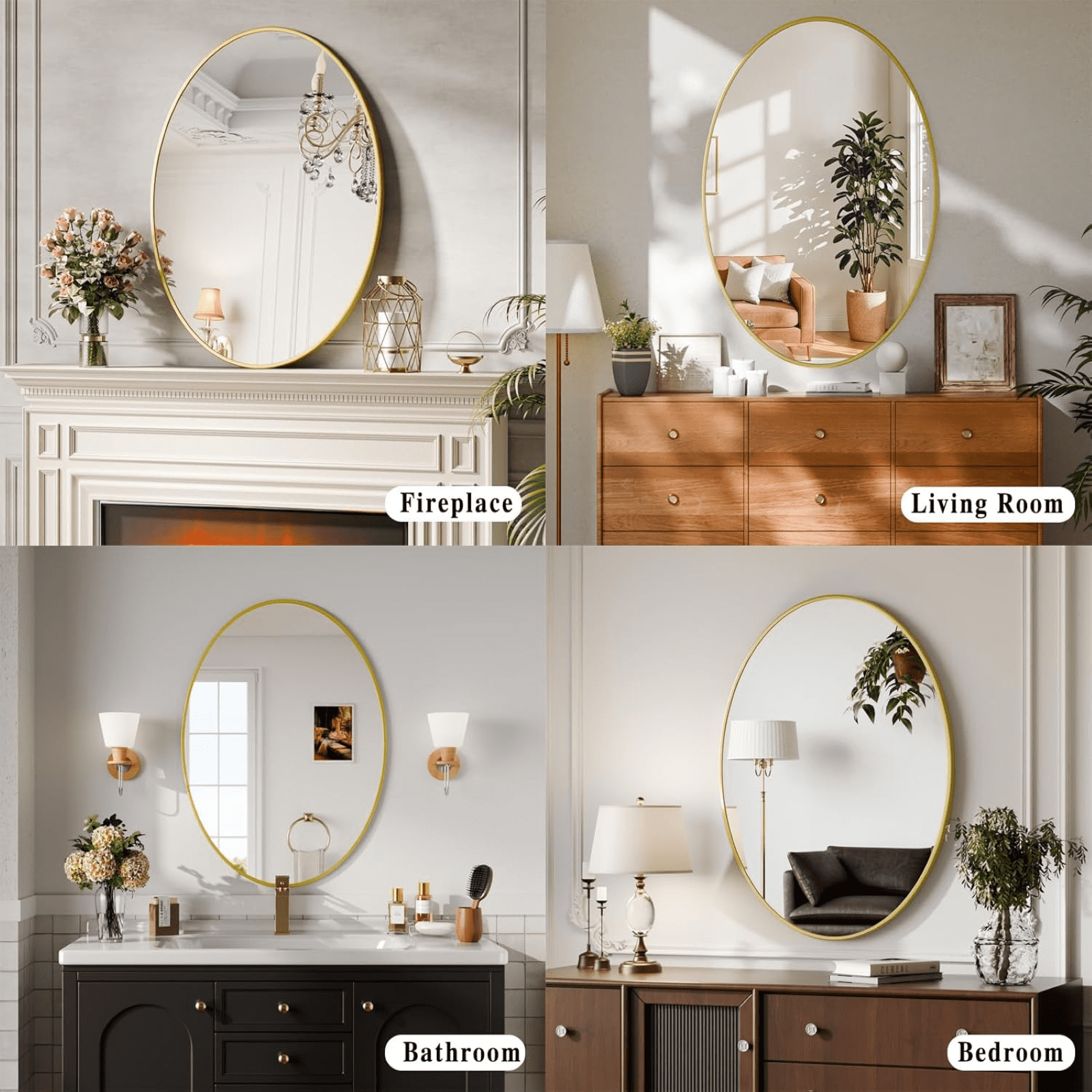 AUROMIR 26"x38" Bathroom Mirror Oval Mirror Wall-Mounted Vanity Mirror,Gold