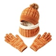 thumbnail image 2 of 3 Pcs Kids Winter Hat Scarf Gloves Set Boys Girls Knit Pompom Beanie Fleece Lined Neck Warmer Thick Thermal Ski Sets Yellow 2-10 Years, 2 of 5