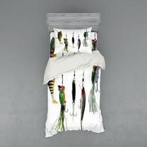 Ambesonne Fish Bedding Set 3 Pcs, Fishing Baits Hobby Leisure, Twin, Multicolor