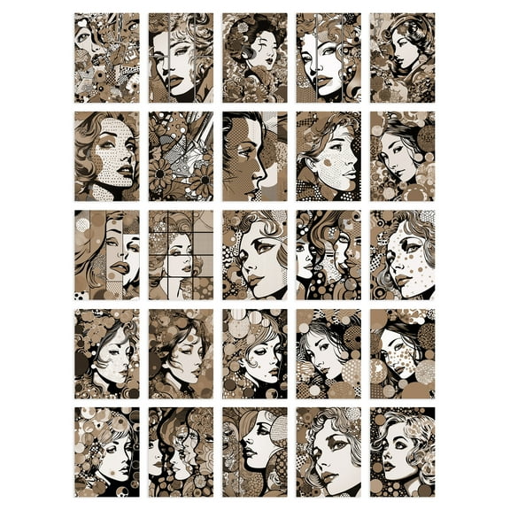 50 Pcs Fashion Face Pop Art Bubble Comic Sepia Aesthetic Collage Kit Wall Art Prints A6 Set Pack 15x10 cm (6x4") Teen Bedroom Decor Girl Student