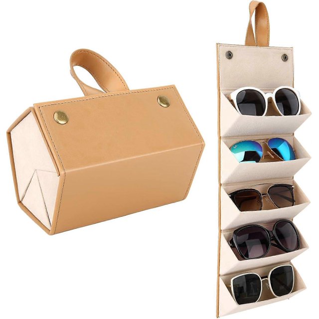 (Yellow)Glasses Case with Compartments, Carrying Case for Storing Sunglasses, Foldable Storage Case Portable Glasses Organizer for Men, Women
