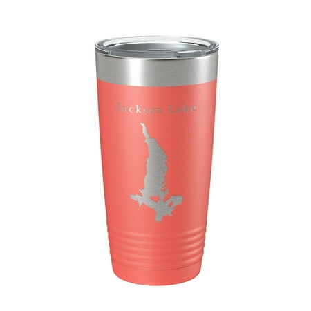 

Jackson Lake Map Tumbler Travel Mug Insulated Laser Engraved Coffee Cup Grand Teton Wyoming 20 oz Coral