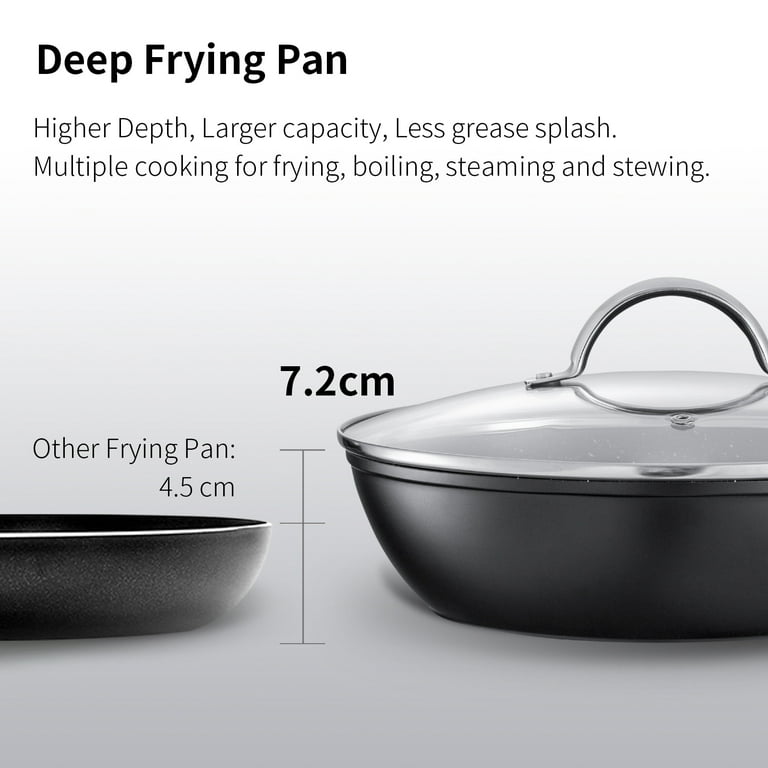 HITECLIFE Frying Pan with Lid 10 inch, Nonstick Saute Pans for All Stoves,  Non-Toxic Deep Skillet