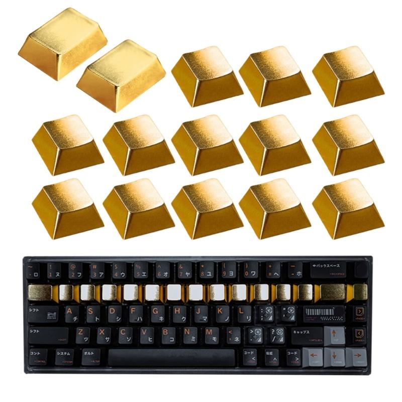 Zinc Alloy Metal Keycaps Set for Mechanical Keyboards, Ergonomic R3 Row Q Layout, 15Pcs Gaming Keycaps