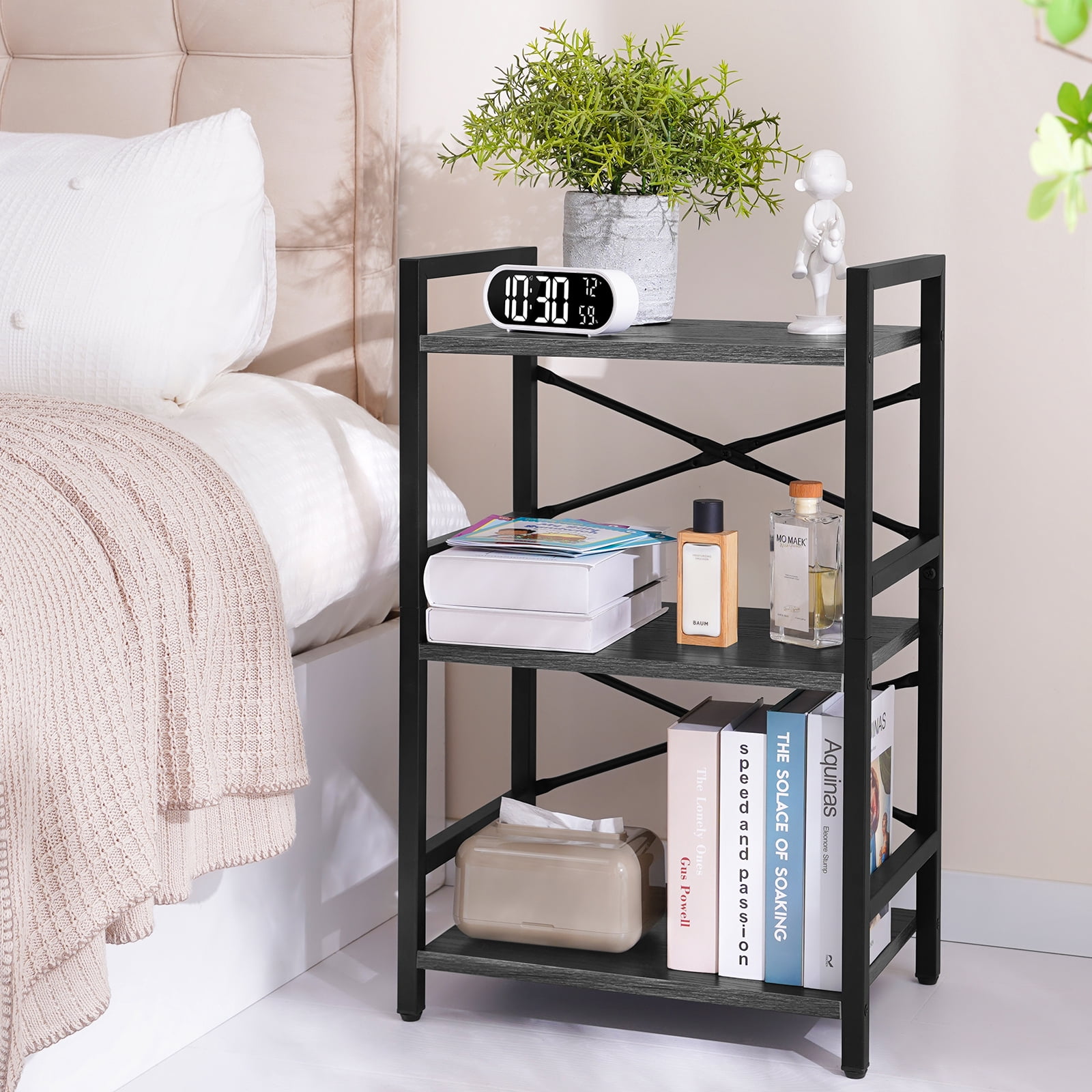 3 Tier Bookcase, Small Bookshelf Storage for Bedroom, Living Room, Office Home, Grey