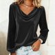 thumbnail image 1 of Xuyuer Metallic Velvet Mesh Splicing Top - Women's Solid Color Elegant Long Sleeve Blouse for Evening Gala Events, Holiday Party Glamour & Luxurious Night Out Ensembles, 1 of 8