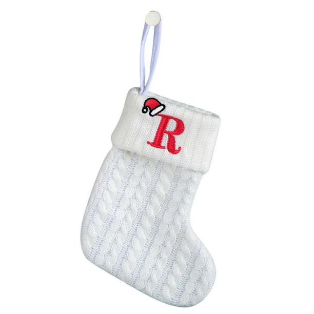Bolsas de Regalo de Navidad Calcetines de Punto Decorativos, Calcetines Largos de Lana, Cartas Bordadas, Bolsa de Regalo de Dulces para Niños, Bolsas de Regalo de Navidad Blancas Bolsas de Regalo de V