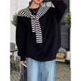 thumbnail image 4 of Suéteres de Cuello Redondo para Mujer, Larga, Holgados, Informales, para Otoño Negro Talla Única, 4 of 7