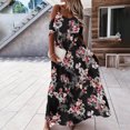 thumbnail image 4 of Koszal Bohème Femmes Robe Coupe Basse Épaule Froide Manches Courtes Imprimé Floral Robe Maxi pour Cocktail, 4 of 9