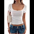 thumbnail image 1 of Camisetas de Corta de Verano para Mujer, Blusas Fruncidas con Cuello Cuadrado, Camisetas de Punto para Salir, Camisetas Básicas. L, 1 of 10