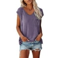thumbnail image 2 of YEJIMAN Purple T-Shirts For Women, Polyester,Spandex,cotton Usa Shirts For Women, Short Sleeves V Neck Plain Color Soft Loose Fitting Summer T Shirts Women, 2 of 5