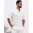 thumbnail image 4 of DARING DIVA Men's Texture Short Sleeve Button Down Casual Knitted Shirt M White, 4 of 7