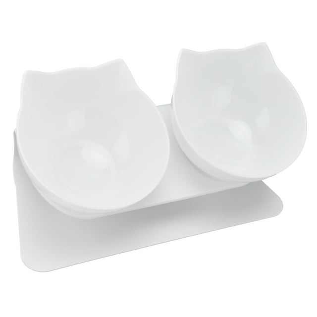 Cat Bowl, Neck Guard Firm Double Cat Bowl Durable Easy To Clean For Home For Living Room White Base + White Bowl