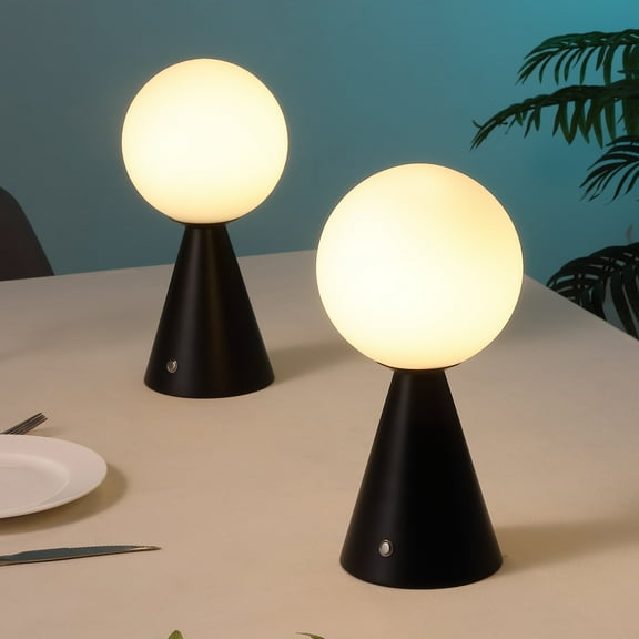 JONATHAN Y Macie 11.75" Modern Minimalist Globe Rechargeable/Cordless Dimmable Integrated LED Table Lamp with Touch Sensor, Black (Set of 2), JYL7159B-SET2