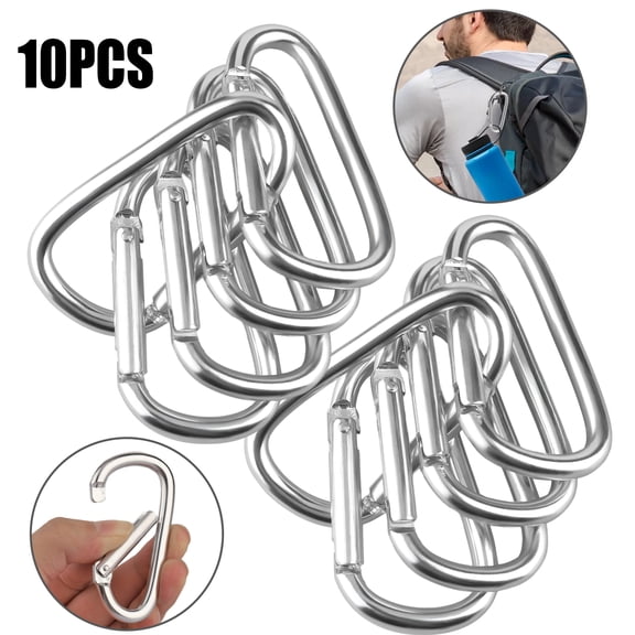 ASKITO 10Pcs Aluminum Carabiner, Heavy Duty D-Shaped Carabeaner, Carabiner Keychain Caribeaner Clip, Silver
