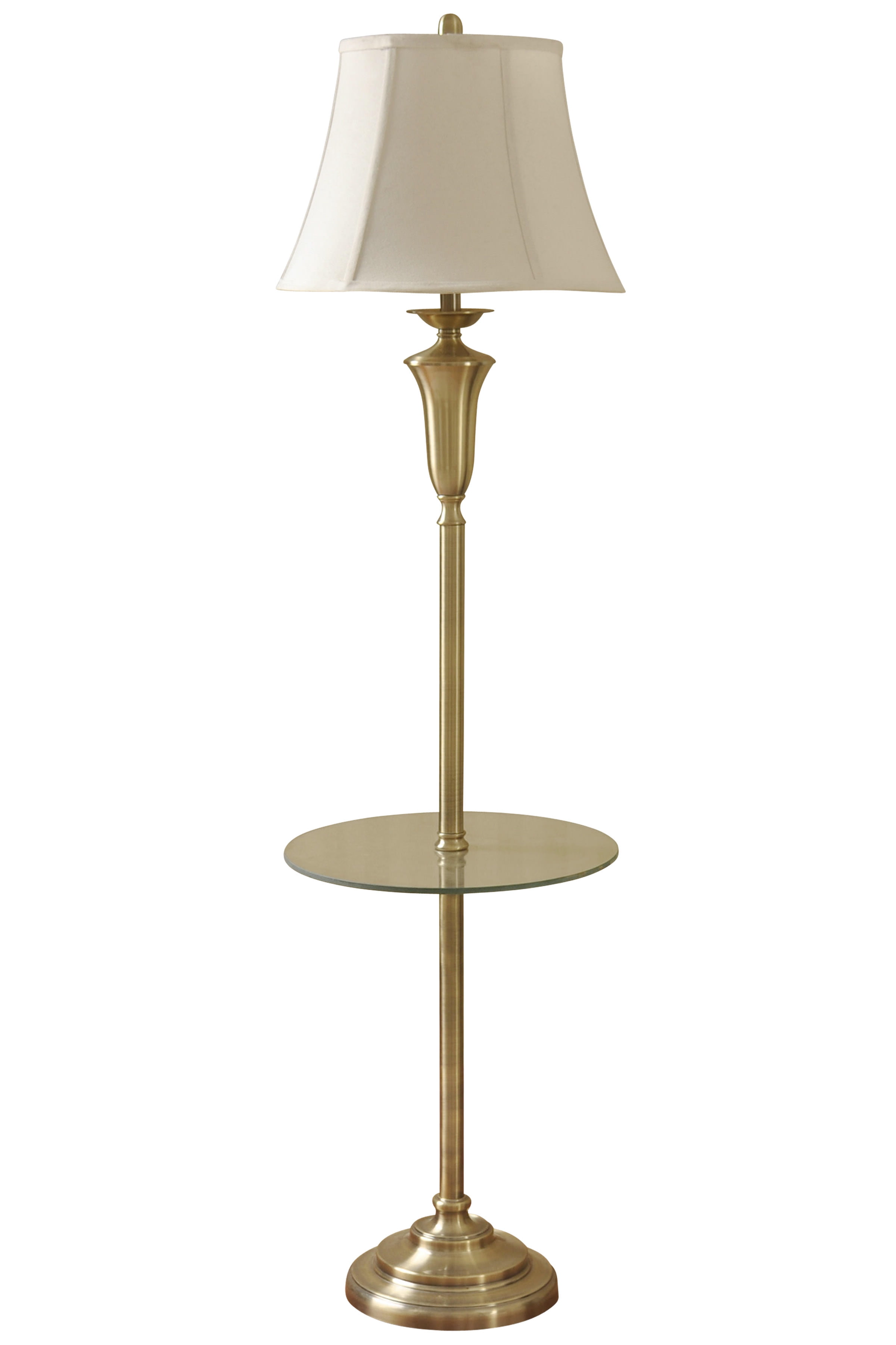 Floor Lamp Antique Brass Finish Natural Linen Fabric Shade