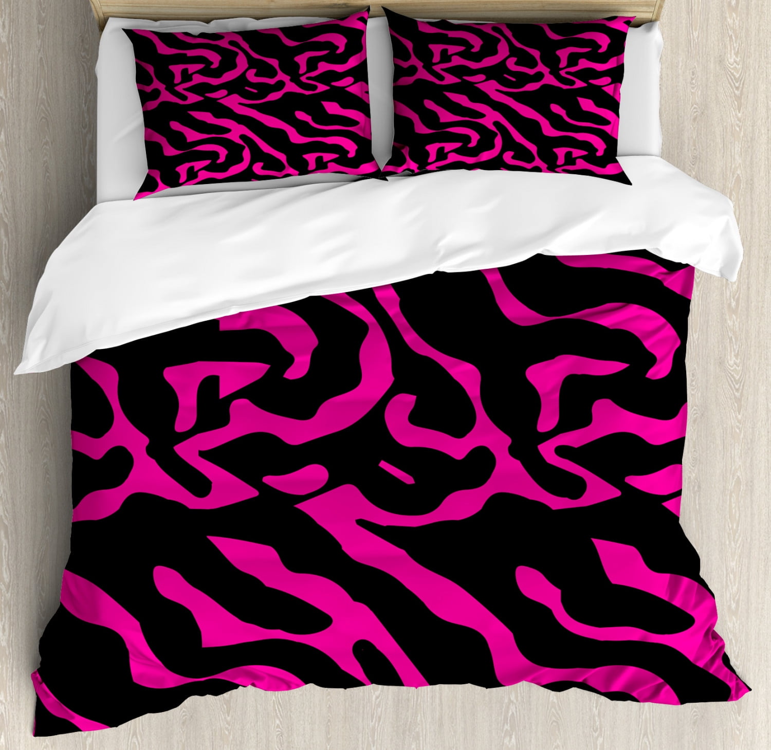 Pink Zebra Queen Size Duvet Cover Set, Fashion Zebra Stripes Exotic Safari in Feminine Tones