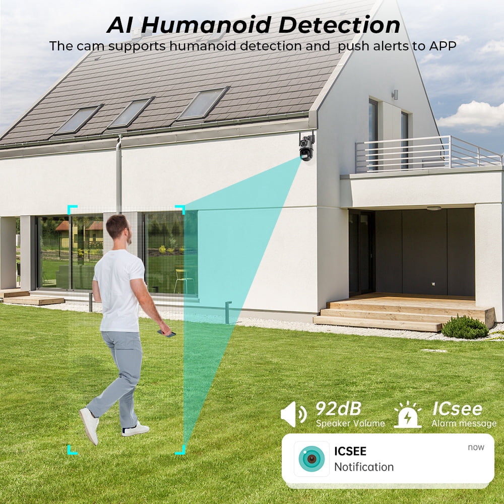Salange 6MP Outdoor Wired Security Camera with Base Station, Spotlight, Expandable Local Storage, Double Lens, Waterproof PIR Detection, Home Surveillance System Camera