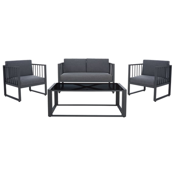 SAFAVIEH Holyoke Outdoor Patio 4 Piece Conversation Set, Grey