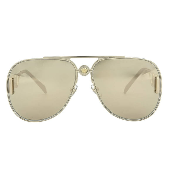 Versace Clear Mirrored Real Yellow Gold Pilot Unisex Sunglasses VE2255 100203 63