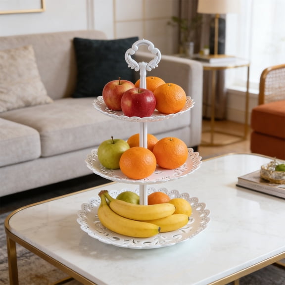 Cevemin Three Tier White Fruit Dessert Candy Serving Tray Multi Layer Display Stand for Wedding Party Home Kitchen