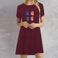 thumbnail image 1 of RT5YKing Robe Décontractée Mode Printemps Été Jour de l'Indépendance Manches Courtes Col Rond Mi-Mollet Robes pour Femmes 2023, 1 of 5
