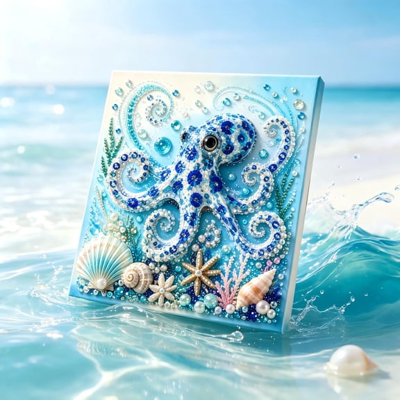 Octopus Pearl Art Kits for Adults, 3D Octopus Special Shape Diamond Art Craft Kit, Framed Coastal Marine Art Decor for Adults