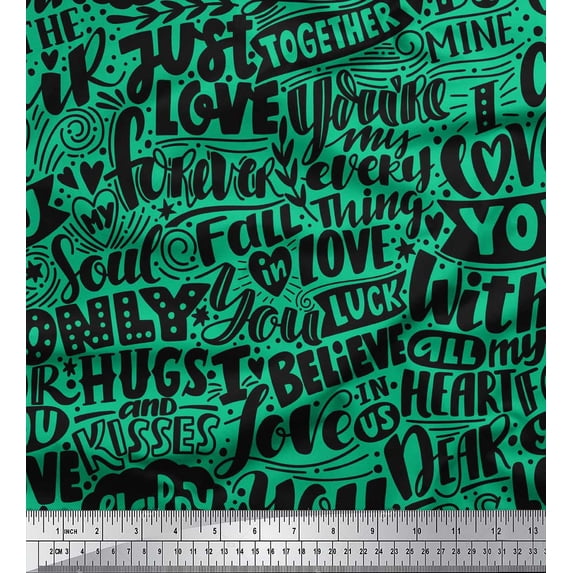 Soimoi Green Velvet Fabric Just Love Forever Text Print Fabric by Yard 58 Inch Wide