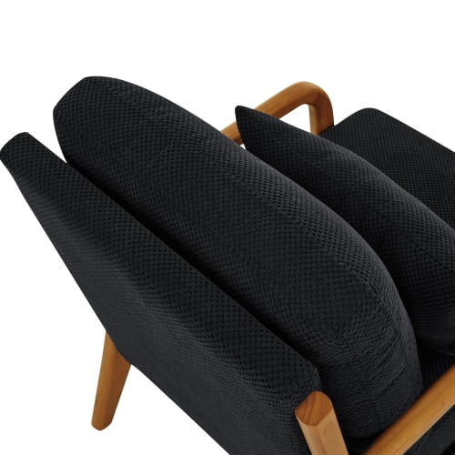 Wooden Lounge Chair with Solid Wood Armrests, Mid-Century Modern Single Sofa for Living Room, Bedroom, Balcony, Office, Black