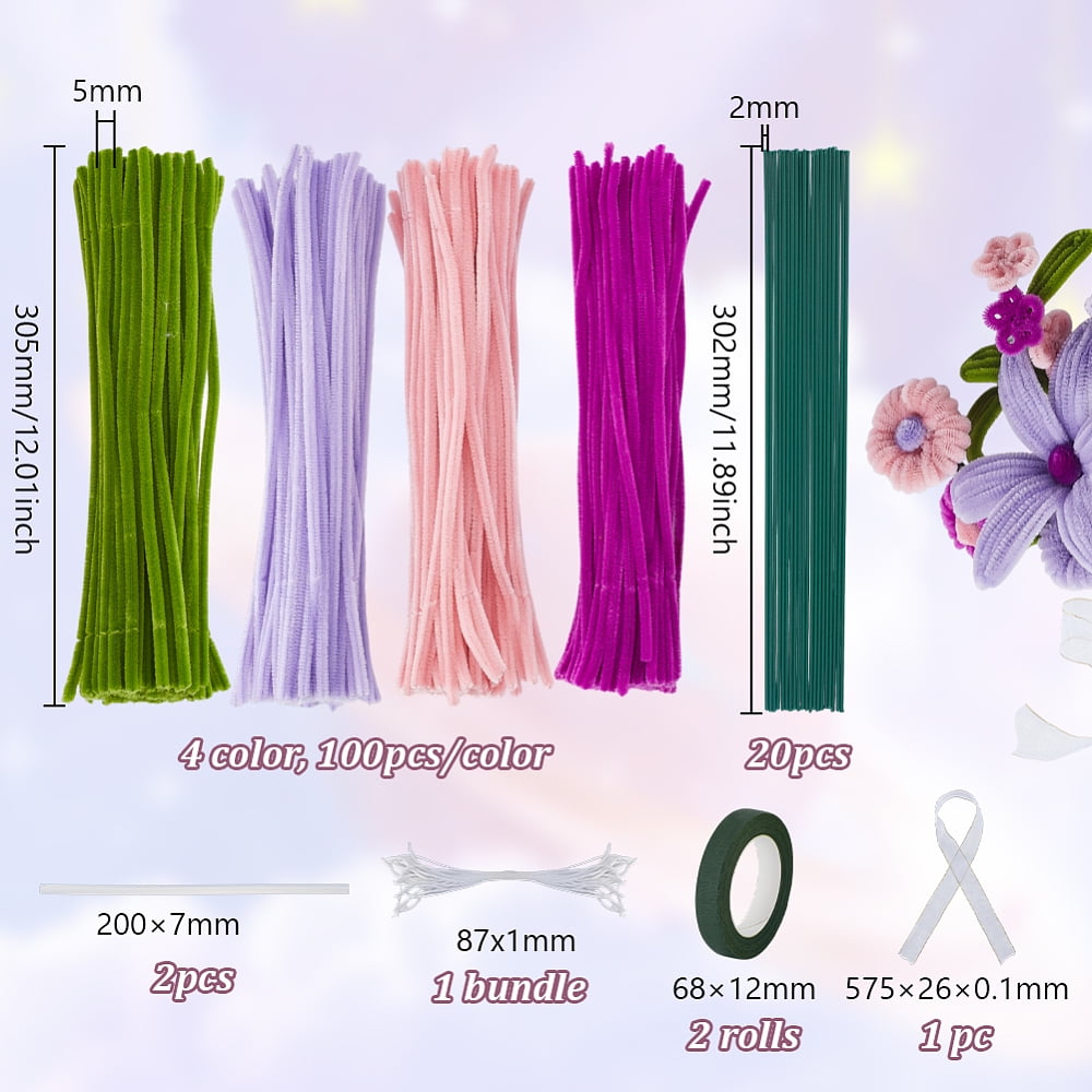 DIY Polyester Plush Sticks Kit Pipe Cleaner Chenille Stems with Iron Core Kid Craft Material Mixed Color 305x5x1mm