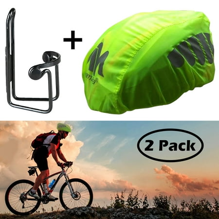 Alloy Water Bottle Cage Holder + Waterproof Helmet Rain Cover,iClover Basic Bike Bicycle Aluminum Lightweight Water Bottle Brackets Basket Quick and Easy to Mount, Great for Road and Mountain