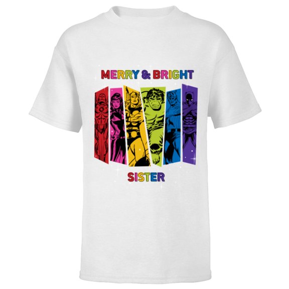 Marvel Avengers Christmas Family Trip Merry & Bright Sister - Short Sleeve T-Shirt for Kids - Customized-White