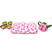 PowerTRC Flower Springtime Children's Kid's Full Metal Durable Pretend Play Toy Tea Set w/ Cups Tea Pot Plates Tray