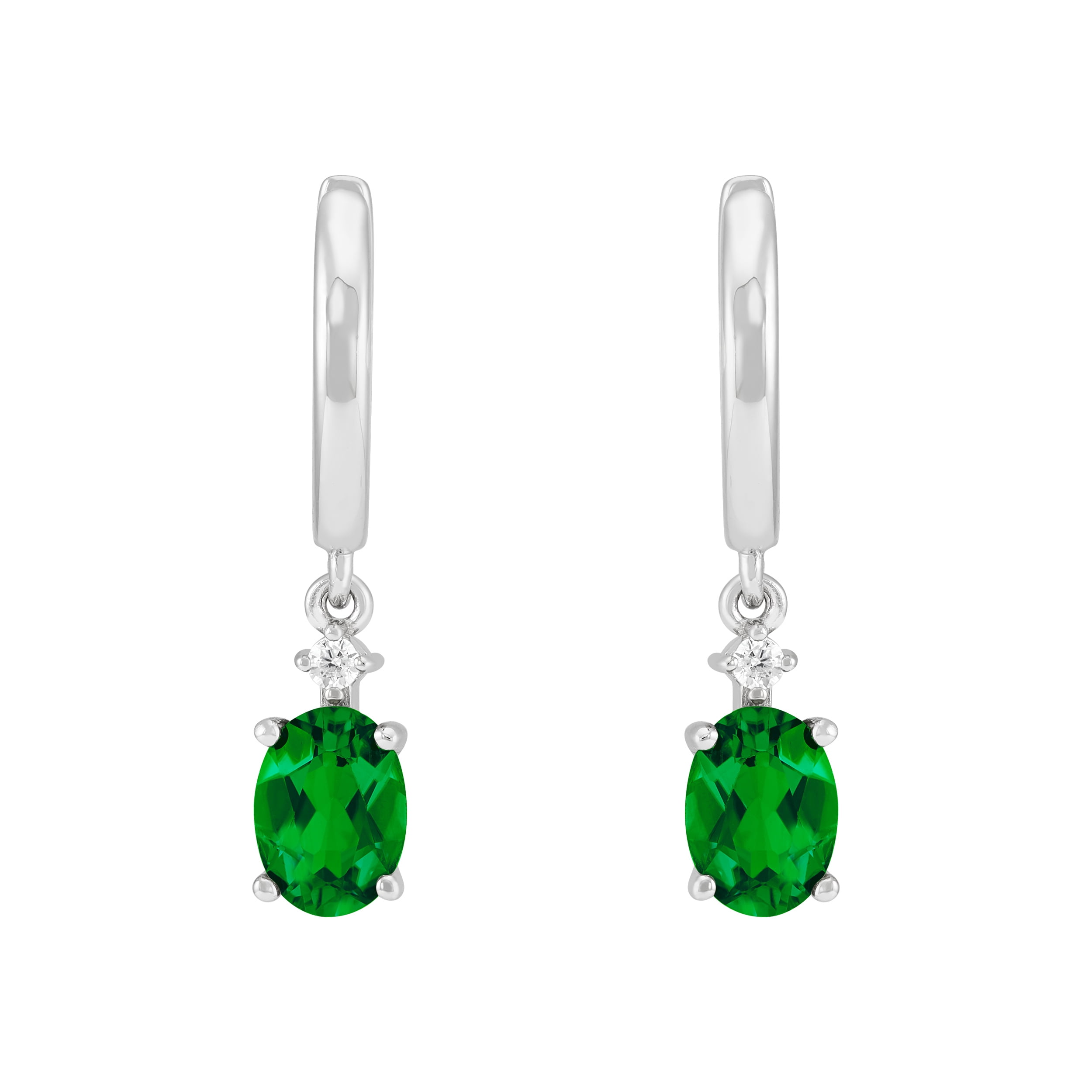 Brilliance Fine Jewelry Oval Simulated Emerald and White Cubic Zirconia Hoop Earrings in Sterling Silver