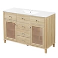 thumbnail image 3 of Christopher Knight Home 48" Boho Bathroom Vanity with Ceramic Sink, Natural Rattan Cabinet Doors and 5 Drawers, 3 of 16