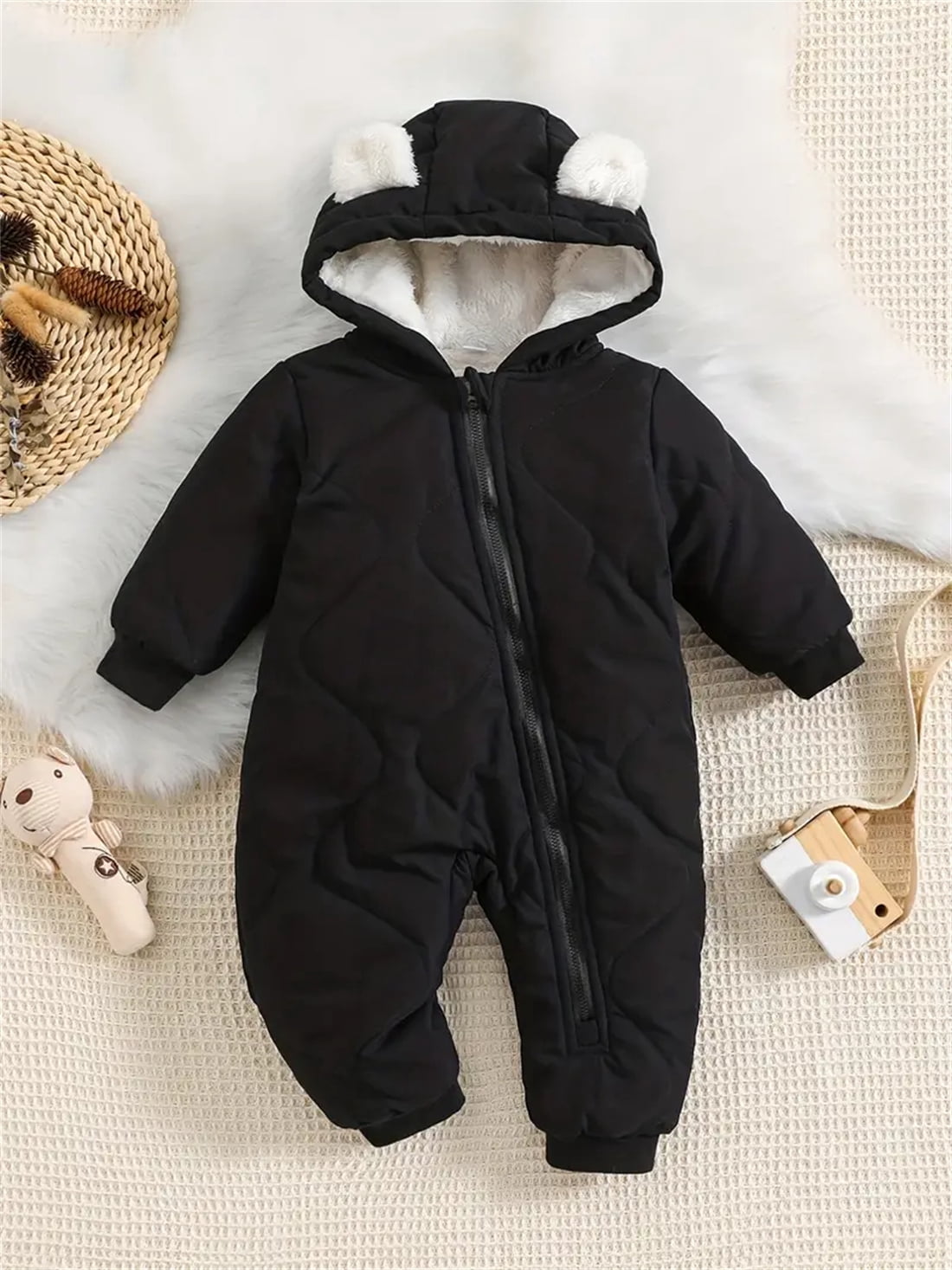 WIBACKER 3-24M Infant Hooded Thick Romper Long Sleeve Zipper Fleece Warm Winter Coat for Baby Toddler Boys Girls