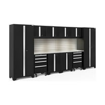 NewAge Products Bold Series Black 12 Piece Cabinet Set, Heavy Duty 24-Gauge Steel Garage Storage System, Slatwall / LED Lights Included