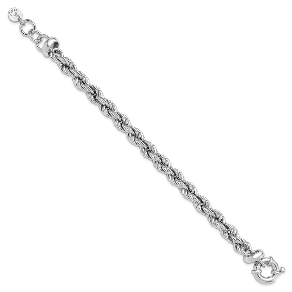 Diamond2Deal 925 Sterling Silver Rhodium-plated Hollow with .5" ext. Rope Chain Bracelet for Men 7.5"
