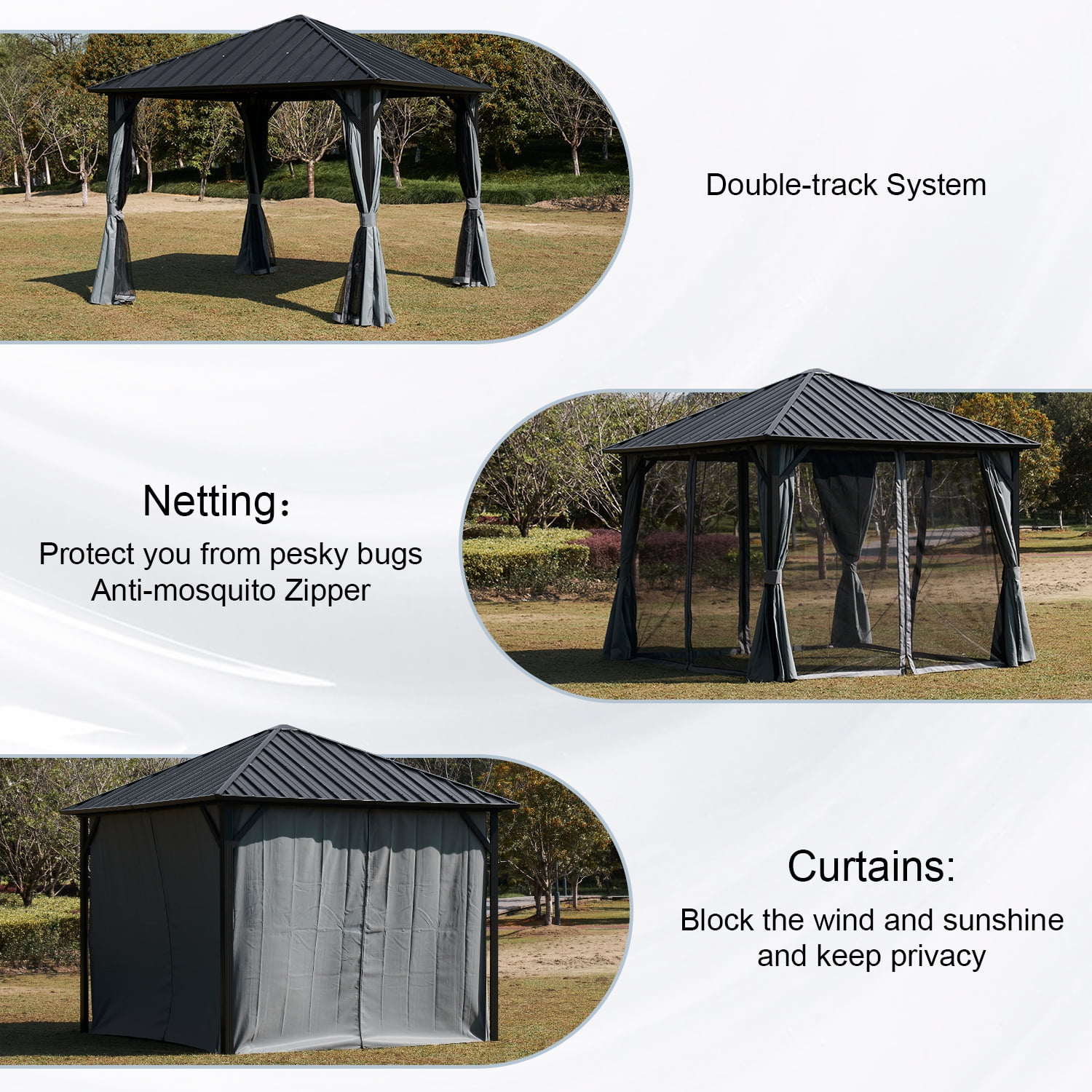 Sunmthink 10x10 Hardtop Gazebo, Outdoor Metal Canopy Gazebo with Netting and Curtains for Garden, Patio, Backyards, Gray